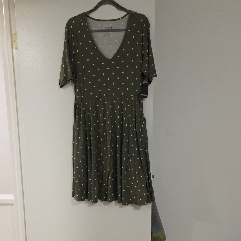 Torrid Olive Polka Dot Midi Dress